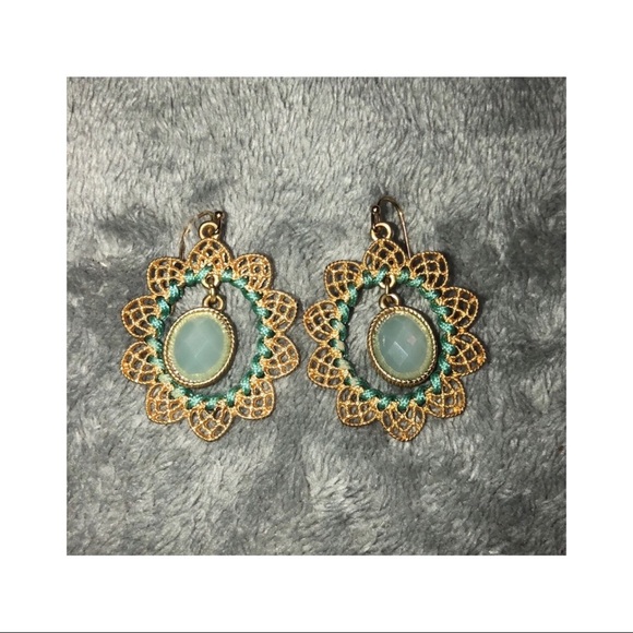 Jewelry - Abstract Turquoise and Gold Dangle Earrings